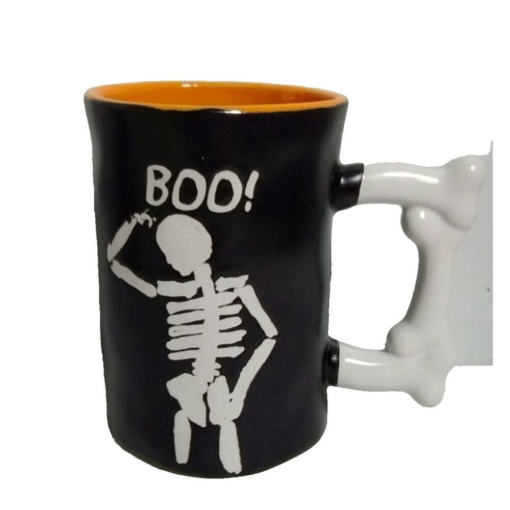 Inhomestylze Gothic Skeleton‎ Black Ceramic Coffee Mug/Cup with Bone Handle